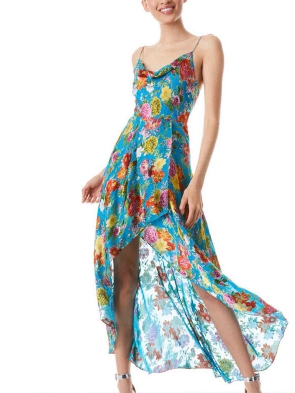Alice + Olivia Turquoise Floral High-Low Christina Dress